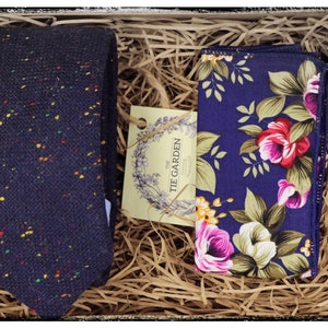 WILL & ROSETTA: Navy Tie, Mens Gifts, Ties for Men, Tweed Tie, Mens Ties, Floral Pocket Square, Wedding Tie, Groomsmen Gifts, Wool Tie,