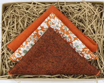 JoJo, Eastwood & Ben: Rust pocket square, floral pocket square orange handkerchief,  handmade gift, gift for dad handkerchief sets