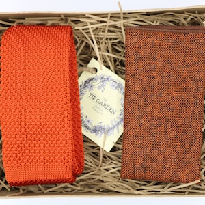 Zesty Zsa: Knitted Accessories Orange Pocket Square Orange Knitted Tie Wedding Tie Groomsmen Gift Mens Ties for Men Boyfriend Gift Bow Tie