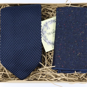 MIKE: Blue Knitted Tie, Tweed Pocket Square, Textured Tie, Wedding Tie Set, Husband Gift For Groomsmen, Ties for Men, The Tie Garden Etsy