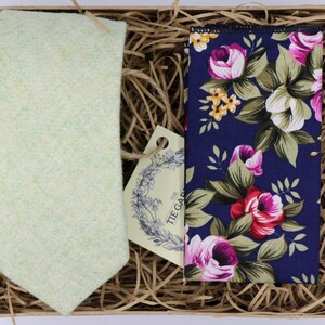 JOSH & ROSE: Groomsmen Gift Set for Men Wedding Ties for Men Green Wool Tie Rose Pocket Square Mens Accessories Mens Ties for Groomsmen