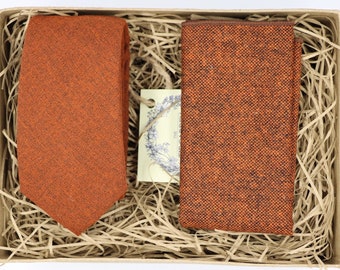 RUSS: Ties for Men, Mens Ties, Mens Gifts, Burnt Orange Tie, Wool Pocket Square, Wedding Tie, The Tie Garden Etsy, Wedding Attire Tweed Ties