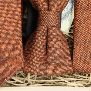 Full Jo: Burnt Orange Tie, Rust Mens Tie, Groomsmen Gifts, Gifts for Men, Wool Tie, Bow Tie, Wool Pocket Square, Wedding Tie, Wedding Attire image 2