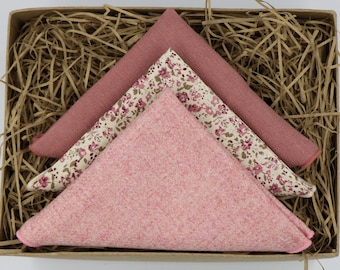 Greg Sam & Ted: Salmon wool pocket square, floral pocket square dusky pink pocket square, handmade gift, gift for dad handkerchief sets