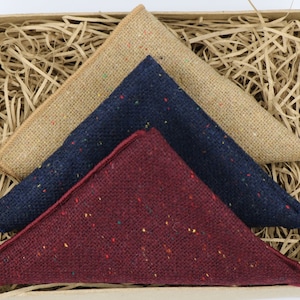 Louis Will & Andy: Burgundy Tweed Navy handkerchief, beige pocket square, handmade gift, gift for dad handkerchief sets