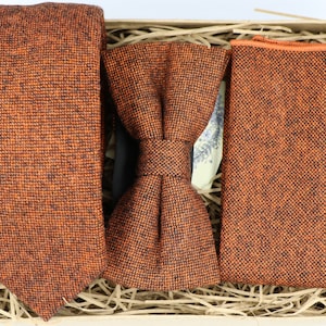 Full Jo: Burnt Orange Tie, Rust Mens Tie, Groomsmen Gifts, Gifts for Men, Wool Tie, Bow Tie, Wool Pocket Square, Wedding Tie, Wedding Attire image 1