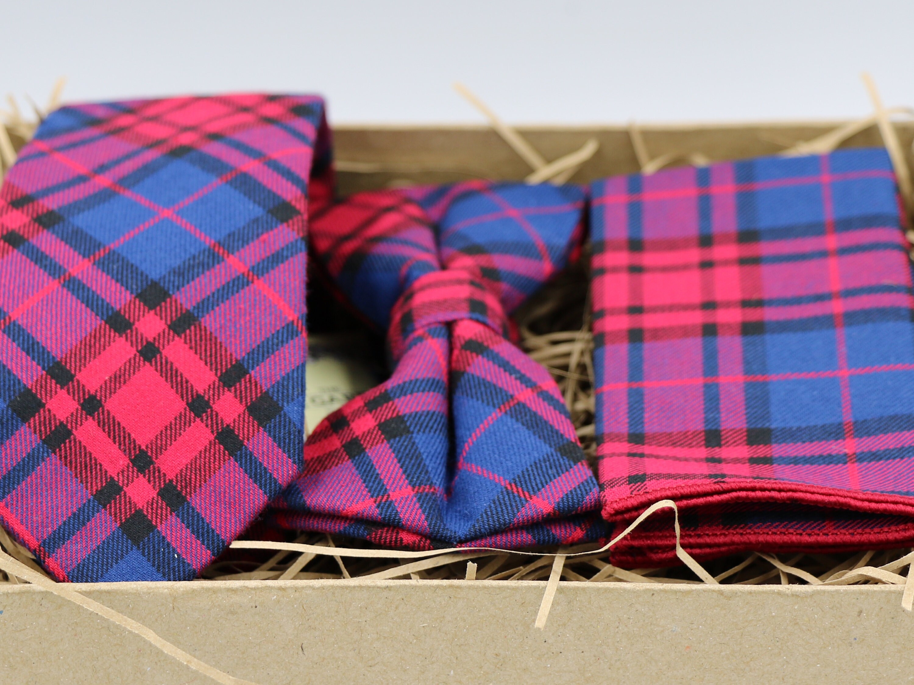 Shaw Red Modern Tartan Bow Tie