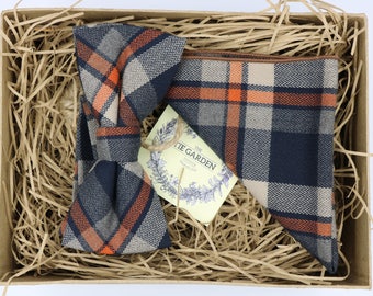 DENNIS: Checked Bow Tie, Checked Dickie Bow, Navy Bow Tie, Black Tie, Gifts for Men, Vintage Look, Checked, Pocket Square, Ties for Men, Bow