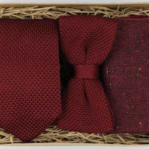 BIG KIERON: Mens Ties, Groomsman Tie Gift, Mens Gifts, Burgundy Tie, Burgundy Bow Tie, Knitted Tie, Knitted Bow Tie, Ties for men,