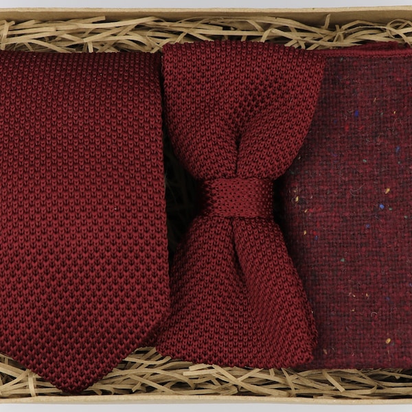 mens burgundy tie set