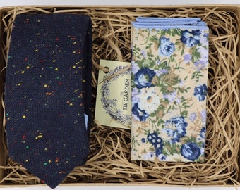 WILL & ELOISE: Mens Gifts, Gift Ideas, Ties for Men, Tweed Tie, Mens Ties, Floral Handkerchief, Wedding Tie, Groomsmen Gifts, Wool Tie,