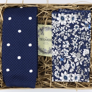 Southgate Lucky Tie, Polka Dot Tie, Knitted Necktie Pocket Square, Spotted Tie, Wedding Tie, Ties for Men, Navy Tie, Gifts for Men