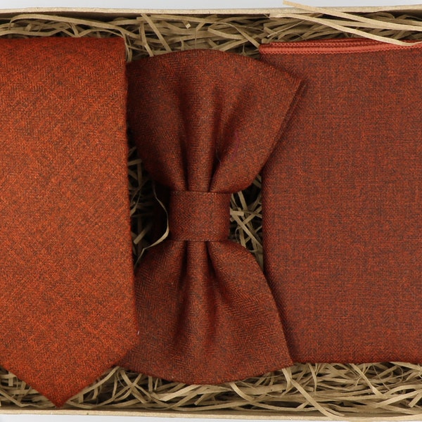 TOP RUSS: Corbatas para hombres, Corbata naranja, Pajarita, Pañuelo de bolsillo naranja, Corbata de boda, Atuendo de boda, Regalo de padrinos de boda, Regalos de boda