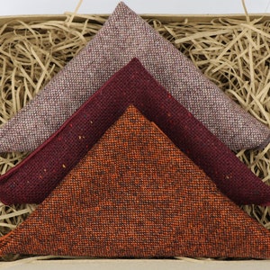Russ Louis & James: Rust pocket square wine handkerchief, periwinkle tweed handmade gift, gift for dad handkerchief sets