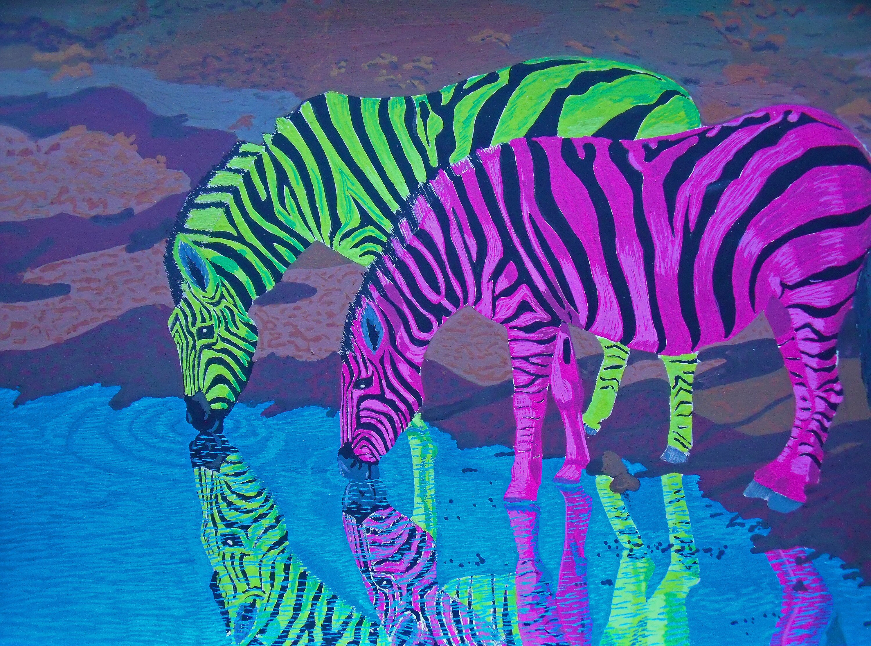 Zebra espejo cebra bebiendo cuadro cebra colores print - Etsy España