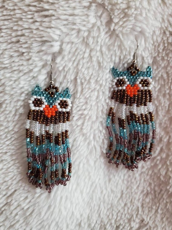 Hand Beaded Owl Earrings
