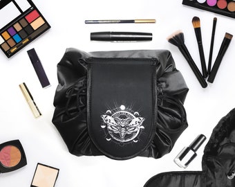 Borsa cosmetica falena falco della morte, borsa per il trucco falena, borsa per il trucco goth, organizzatore di trucco, borsa da toilette goth, borsa per il trucco strega