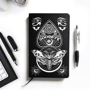 Gothic notebook A5, goth sketch book with deathhead moth, gothic journal with blank pages, a5 notebook with pen, ouija journal