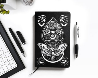 Gothic notebook A5, goth sketch book with deathhead moth, gothic journal with blank pages, a5 notebook with pen, ouija journal