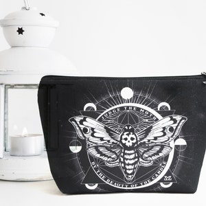 Astuccio trousse con falena "testa di morto", portatrucchi con falena, idea regalo goth, pochette gothic