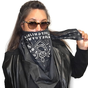 Ouija bandana, reversible scarf ouija, motorcycle gifts biker, goth clothing, gothic gifts for her