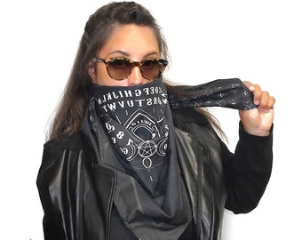 Ouija bandana, reversible scarf ouija, motorcycle gifts biker, goth clothing, gothic gifts for her
