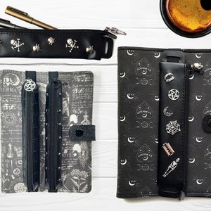 Gothic pencil case elastic, pen holder goth pencil case, journal pen holder, journal pen pouch, goth pen holder notebook