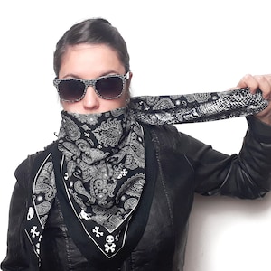 Skull bandana scarf, triangle scarf mens, large bandana men, motorcycle bandana, punk bandana, gothic bandana, goth scarf