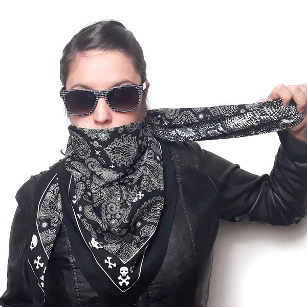 Foulard bandana tête de mort, foulard triangle homme, grand bandana homme, bandana moto, bandana punk, bandana gothique, foulard goth