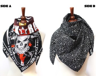 Reversible Triangle Skull Bandana, Rock and Roll Scarf - Etsy
