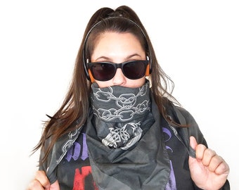 Reversible Goth Bandana Scarf, Motorcycle Biker Accessory