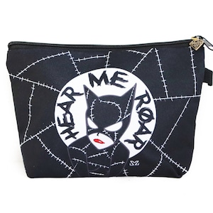 Escúchame rugir bolsa de maquillaje catwoman, bolsa de maquillaje de gato negro, regalo amante de los gatos, bolsa de maquillaje gótica, bolsa de cosméticos gótica, estuche de lápiz gótico