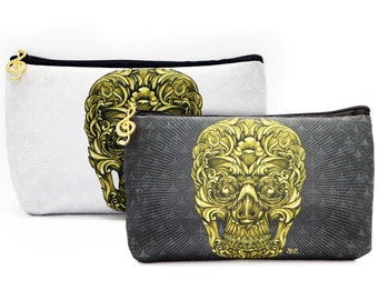 Skull cosmetic bag, goth makeup bag, gothic makeup bags with sugar skull