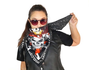 Rock and roll scarf, bandana man rock, skull scarf, goth bandana, skull bandana men, cotton skull bandana, extra large bandana