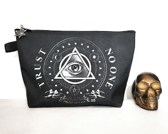 Trust No One makeup bag, mason cosmetic bag, masonic purse, goth pencil case gothic gifts for her