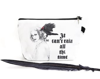 The Crow cosmetic bag, It can't rain all the time purse, goth gift for her, gothic makeup pouch with zipper