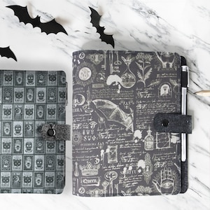 Agenda gótica, diário gótico a6, caderno de alquimia, diário recarregável, organizador de caderno com capa de fichário, capa de agenda A5, planejador de fichário a5