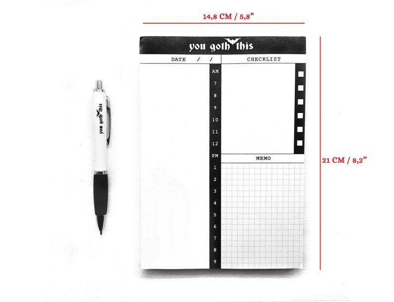 Goth To-Do List Notepad with Pen, Spooky Stationery image 5
