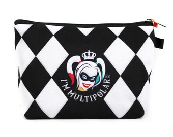 Checkered purse Harley Quinn makeup bag, birds of prey suicide squad cosmetic bag