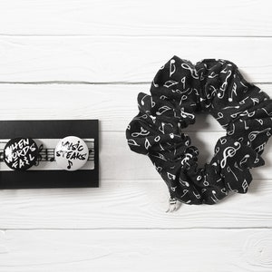 Music note scrunchie set hair scrunchies music gifts for her 1 SCR. BLACK +2 PINS