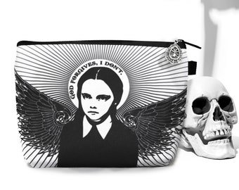 Wednesday Addams cosmetic bag, goth makeup bag
