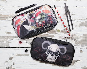 Skull pen holder, gothic pencil case, goth gifts for him