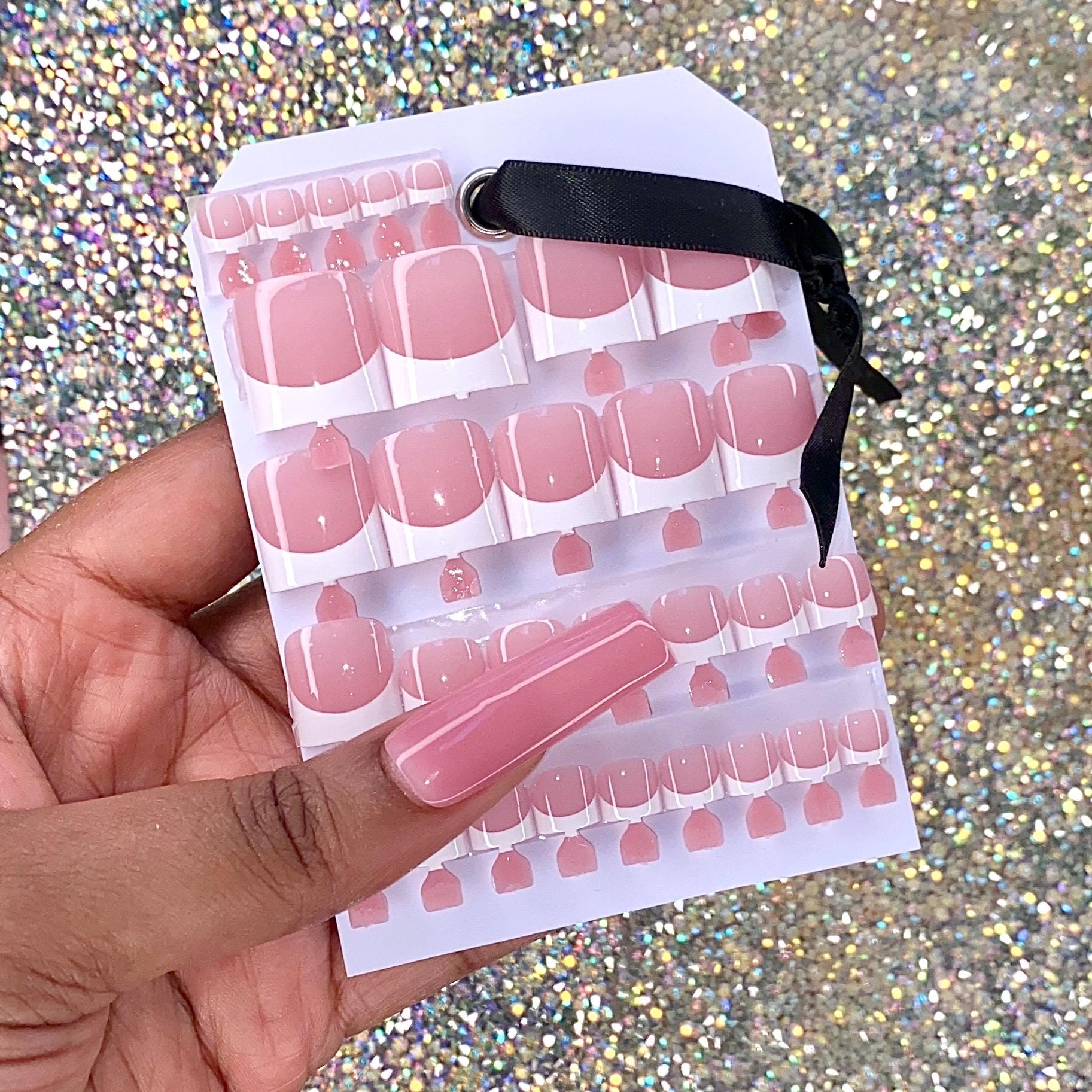 Berry Pink & White French Press On Toe Set | Spring Toe Nails | French Toes | The Decadence Collection