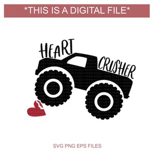Heart Crusher Svg, Boy's Valentine's Svg, Monster Truck Svg, Boy Shirt