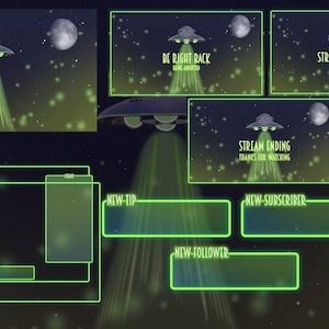 UFO themed twitch asset - Overlays - Alien UFO Simple Cool Starting Soon / Be Right Back / Stream Ending / Just Chatting / Gaming Set