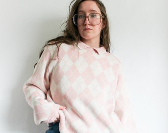 90s Pastel Argyle Collared Sweater