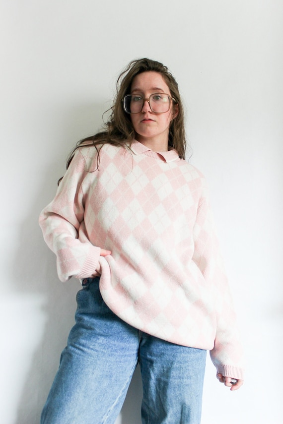 90s Pastel Argyle Collared Sweater