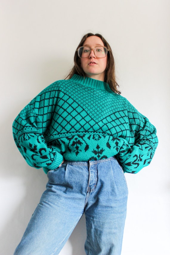 80s Funky Turquoise Sweater