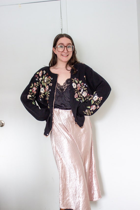 Vintage Embroidered Cardigan Large Cute 