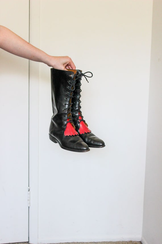 Black and Red Leather Equestrian Boots